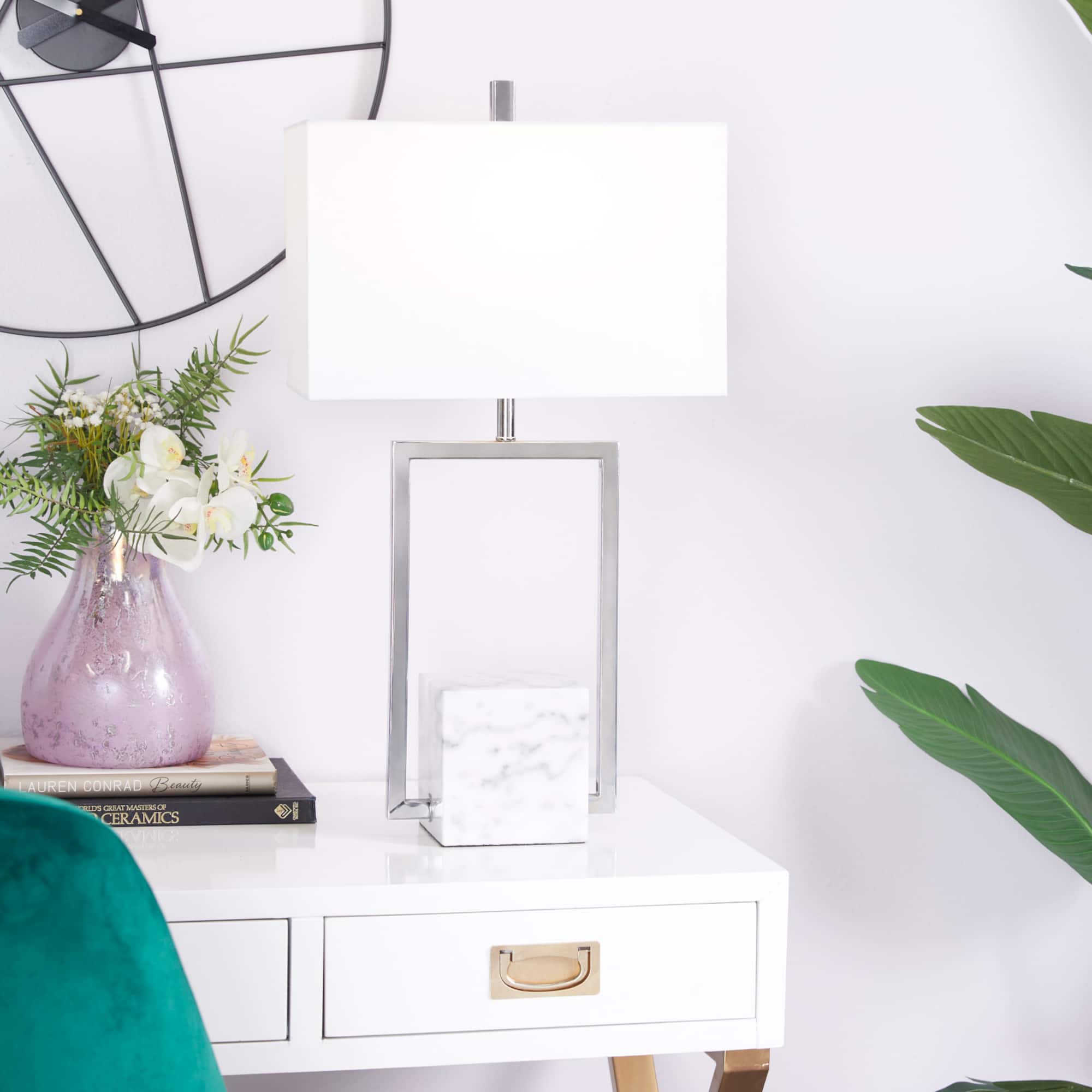 CosmoLiving by Cosmopolitan Silver Marble Modern Table Lamp, 25" x 14" x 10"